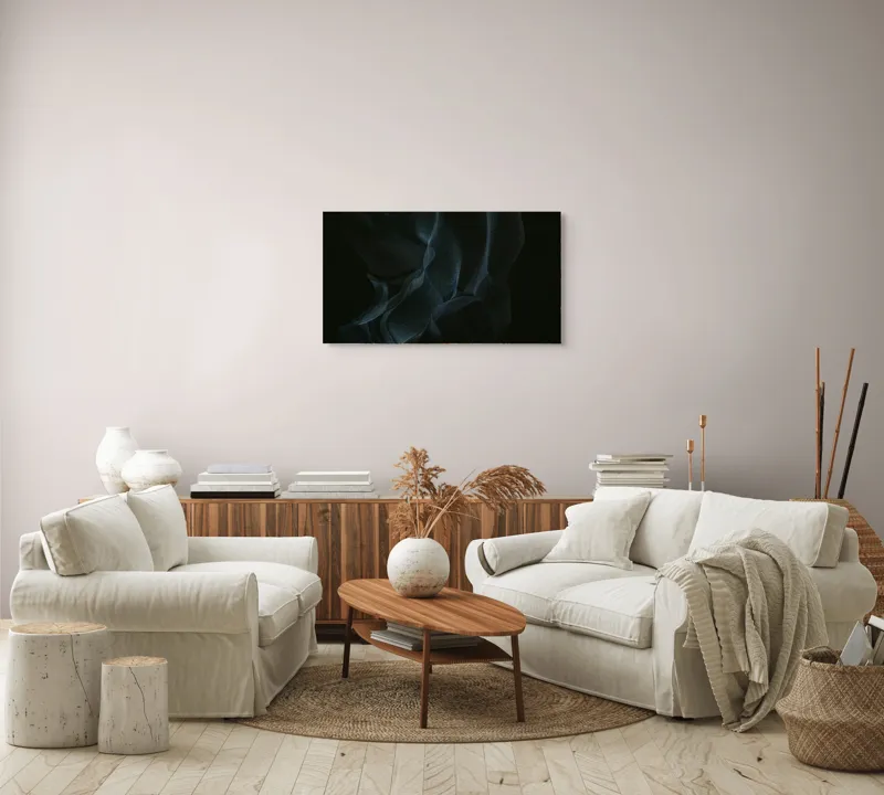 Tablou Canvas, "Misterul țesăturilor întunecate din adâncuri", Mister, Fluiditate, Întuneric, Textură, Valuri, Abstract, Eteric, 90 x 50 cm – poza 4