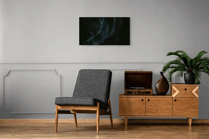 Tablou Canvas, "Misterul țesăturilor întunecate din adâncuri", Mister, Fluiditate, Întuneric, Textură, Valuri, Abstract, Eteric, 90 x 50 cm – poza 6