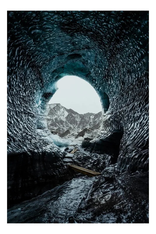 Tablou Canvas Peisaj Gheață Tunel Munți Aventură Natură, 39 x 54 cm