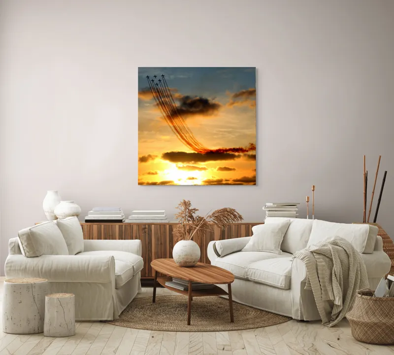 Tablou Canvas Apus Aurit cu Avioane în Zbor Multicolor, 100 x 100 cm – poza 3