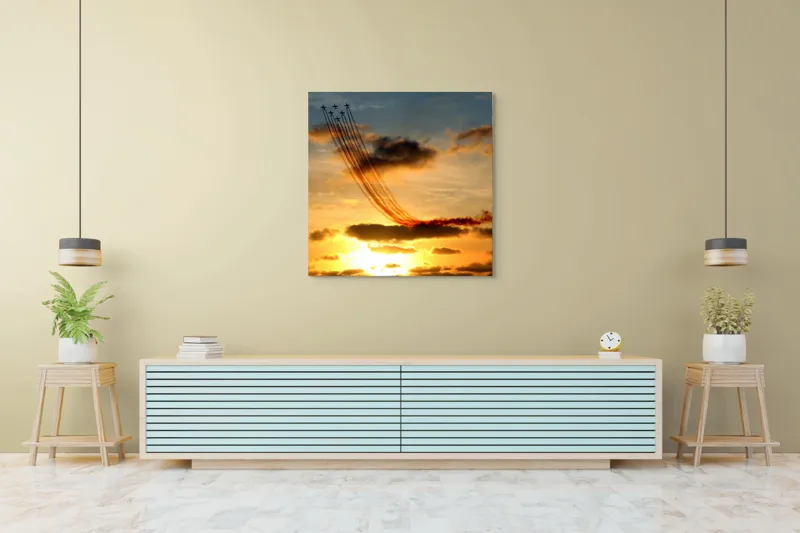 Tablou Canvas Apus Aurit cu Avioane în Zbor Multicolor, 100 x 100 cm – poza 5