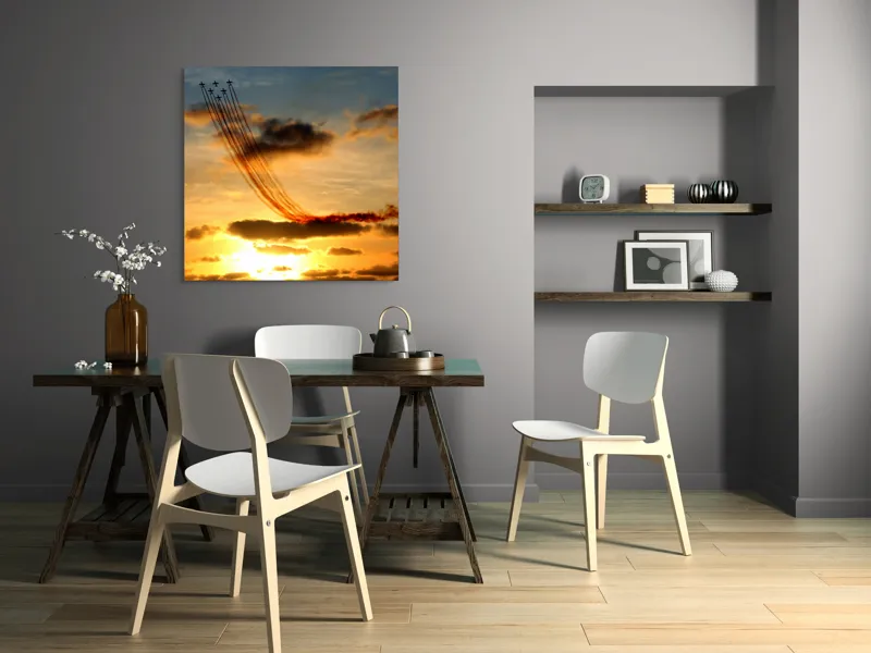 Tablou Canvas Apus Aurit cu Avioane în Zbor Multicolor, 100 x 100 cm – poza 6
