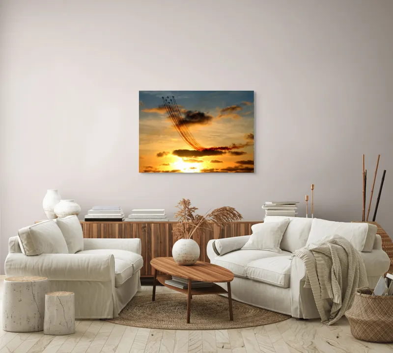 Tablou Canvas Apus Aurit cu Avioane în Zbor Multicolor, 100 x 70 cm – poza 3
