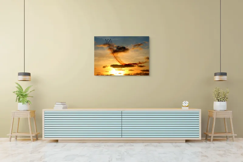 Tablou Canvas Apus Aurit cu Avioane în Zbor Multicolor, 100 x 70 cm – poza 4