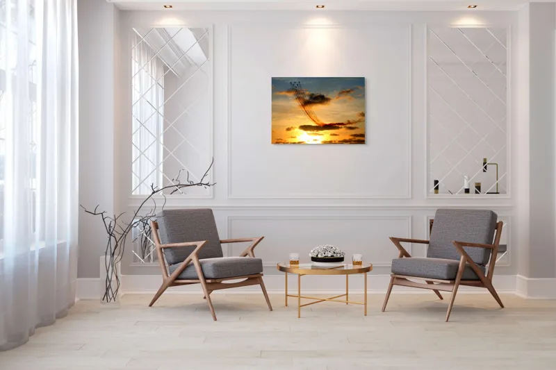 Tablou Canvas Apus Aurit cu Avioane în Zbor Multicolor, 100 x 70 cm – poza 5