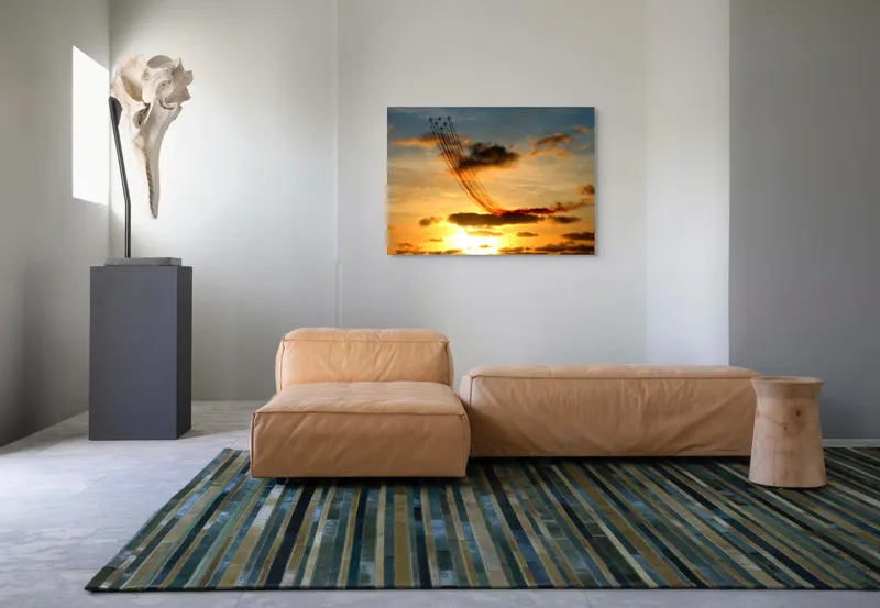 Tablou Canvas Apus Aurit cu Avioane în Zbor Multicolor, 100 x 70 cm – poza 7