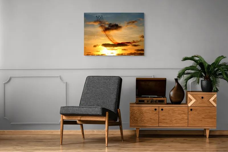 Tablou Canvas Apus Aurit cu Avioane în Zbor Multicolor, 100 x 70 cm – poza 8