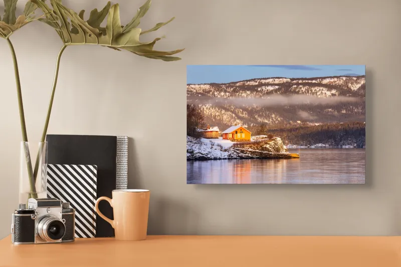 Tablou Canvas Landscape: Cabana pe lac rece în amurg, 39 x 26 cm – poza 3