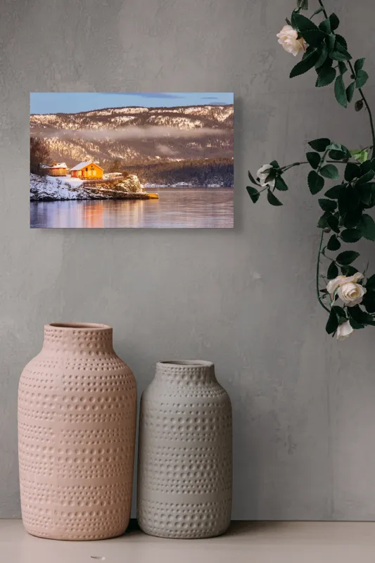 Tablou Canvas Landscape: Cabana pe lac rece în amurg, 39 x 26 cm – poza 4