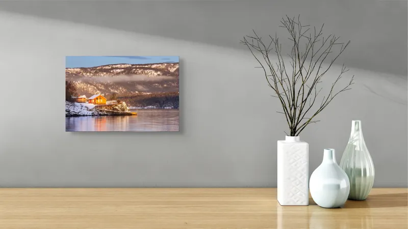 Tablou Canvas Landscape: Cabana pe lac rece în amurg, 39 x 26 cm – poza 8