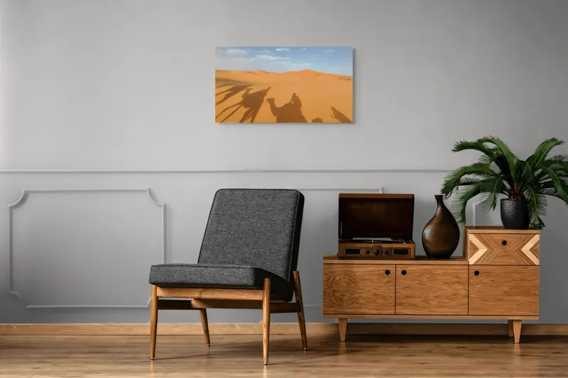 Tablou Canvas Umbre călătoare pe nisipuri aurii siluete camel, 90 x 50 cm – poza 6