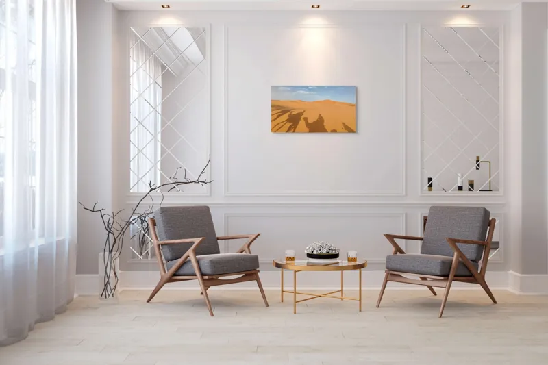 Tablou Canvas Umbre călătoare pe nisipuri aurii siluete camel, 90 x 50 cm – poza 7