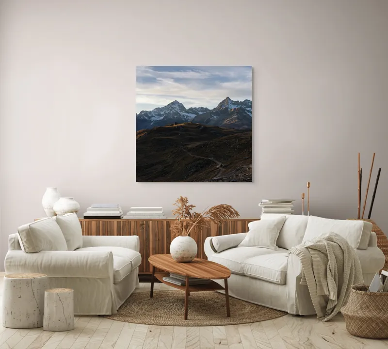 Tablou Canvas Peisaj Montan la Răsărit - Artă Naturală, 100 x 100 cm – poza 3