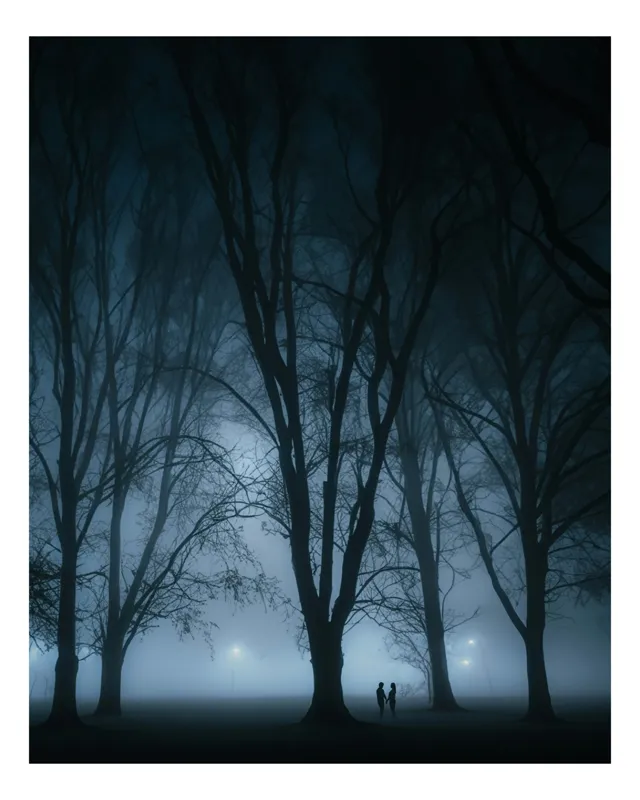 Tablou Canvas, Pădure în Ceață, Nocturn Misterios, 50 x 90 cm
