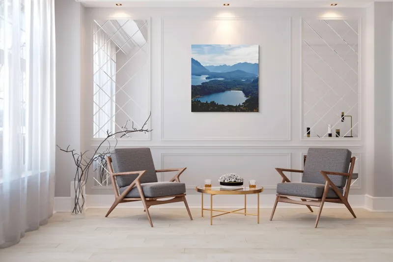 Tablou Canvas Peisaj Natură Lacuri Munți Cer Vârfuri, 100 x 100 cm – poza 7