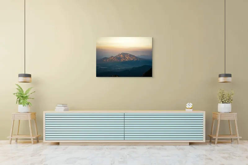 Tablou Canvas, "Lumina dimineții peste munți semeți", Munte, Apus, Cer, Siluetă, Peisaj, Natură, Culori, Calm, Horizon, Uimitor, 100 x 70 cm – poza 4