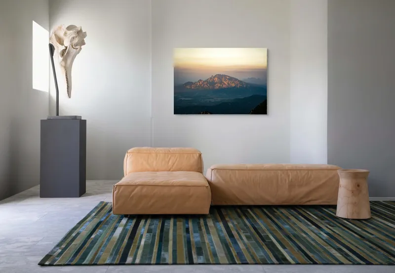 Tablou Canvas, "Lumina dimineții peste munți semeți", Munte, Apus, Cer, Siluetă, Peisaj, Natură, Culori, Calm, Horizon, Uimitor, 100 x 70 cm – poza 7