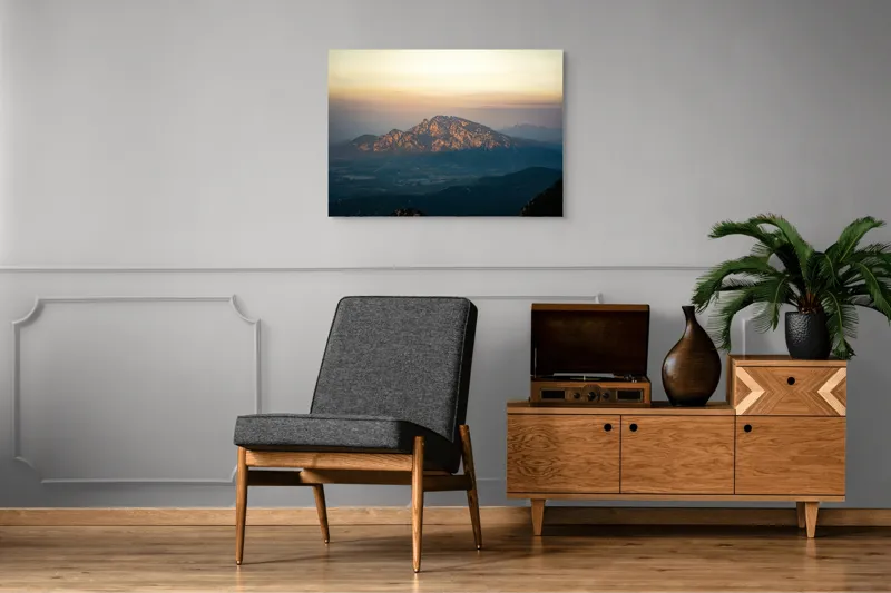 Tablou Canvas, "Lumina dimineții peste munți semeți", Munte, Apus, Cer, Siluetă, Peisaj, Natură, Culori, Calm, Horizon, Uimitor, 100 x 70 cm – poza 8