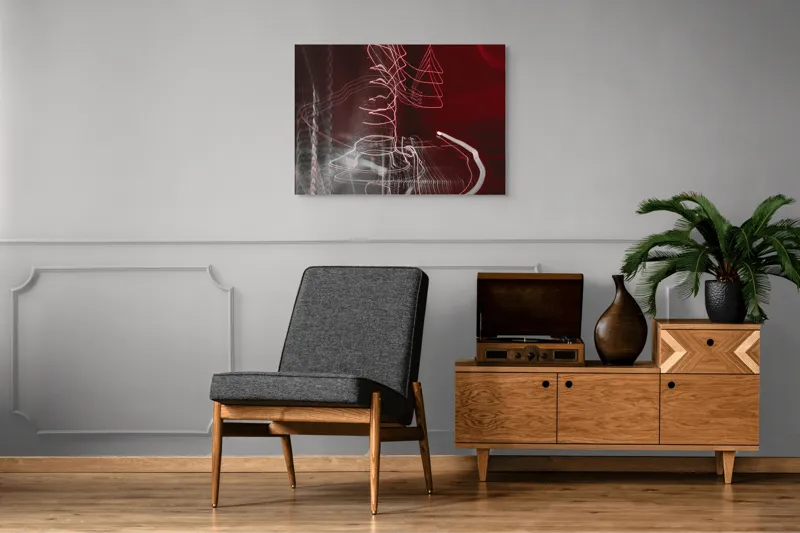 Tablou Canvas, "Linii luminoase în noapte abstractă", Linii, Energie, Abstracție, Dinamism, Roșu, Alb, Iluminare, Mișcare, 100 x 70 cm – poza 8