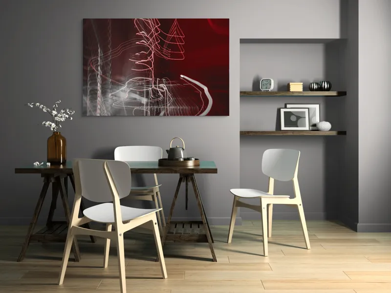 Tablou Canvas, "Linii luminoase în noapte abstractă", Linii, Energie, Abstracție, Dinamism, Roșu, Alb, Iluminare, Mișcare, 150 x 100 cm – poza 5