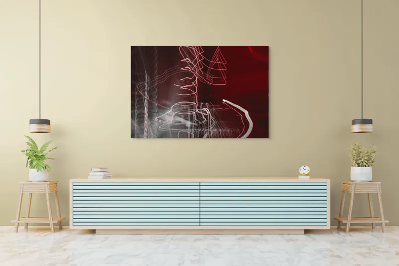 Tablou Canvas, "Linii luminoase în noapte abstractă", Linii, Energie, Abstracție, Dinamism, Roșu, Alb, Iluminare, Mișcare, 150 x 100 cm – poza 6
