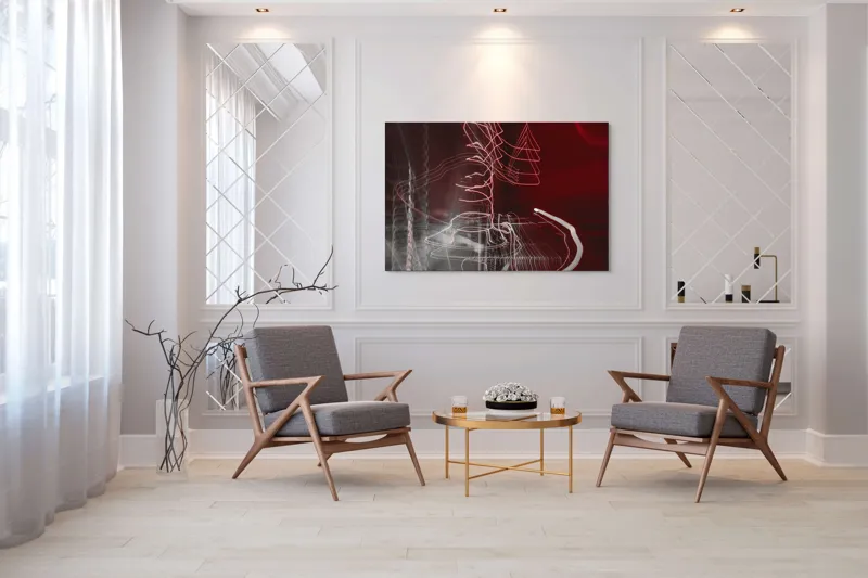 Tablou Canvas, "Linii luminoase în noapte abstractă", Linii, Energie, Abstracție, Dinamism, Roșu, Alb, Iluminare, Mișcare, 150 x 100 cm – poza 7