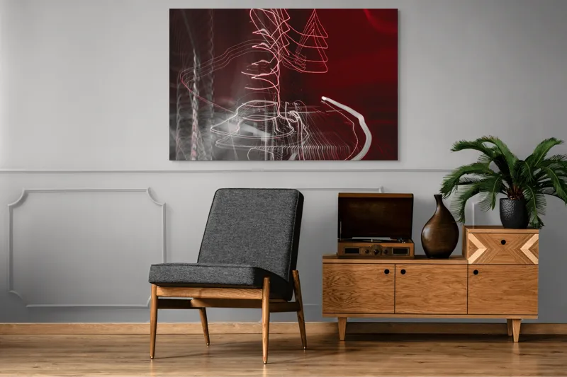 Tablou Canvas, "Linii luminoase în noapte abstractă", Linii, Energie, Abstracție, Dinamism, Roșu, Alb, Iluminare, Mișcare, 150 x 100 cm – poza 8