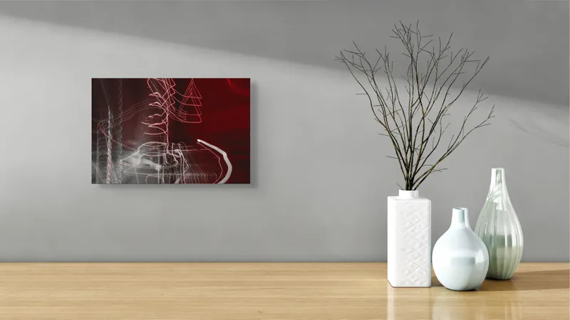 Tablou Canvas, "Linii luminoase în noapte abstractă", Linii, Energie, Abstracție, Dinamism, Roșu, Alb, Iluminare, Mișcare, 39 x 26 cm – poza 8