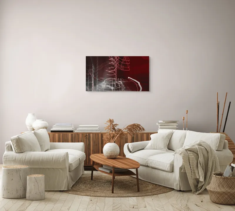 Tablou Canvas, "Linii luminoase în noapte abstractă", Linii, Energie, Abstracție, Dinamism, Roșu, Alb, Iluminare, Mișcare, 90 x 50 cm – poza 4