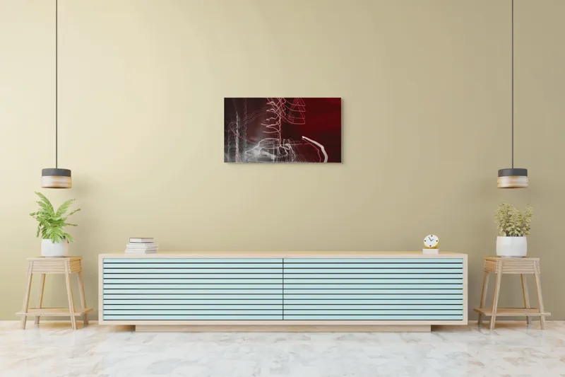 Tablou Canvas, "Linii luminoase în noapte abstractă", Linii, Energie, Abstracție, Dinamism, Roșu, Alb, Iluminare, Mișcare, 90 x 50 cm – poza 5
