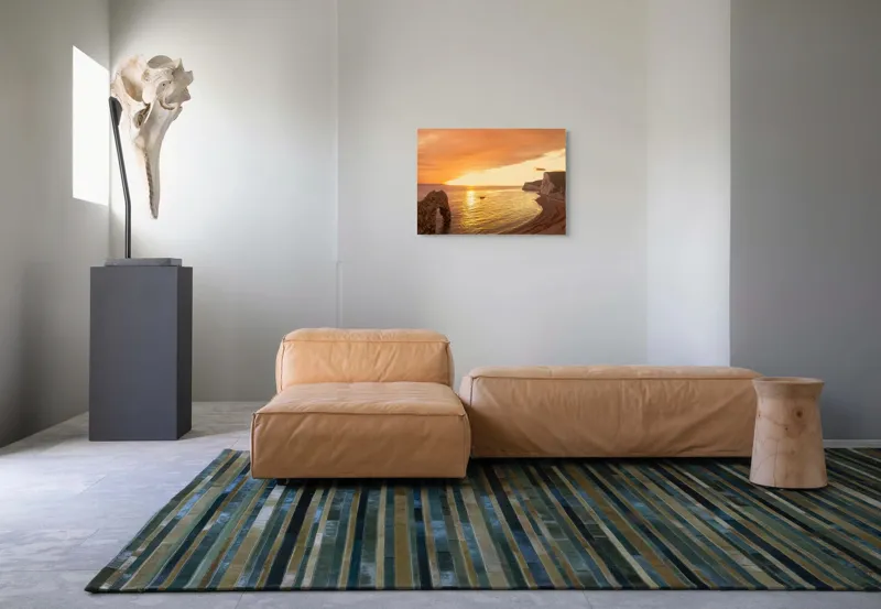 Tablou Canvas, "Apus uimitor la țărmul mării", Apus, Ocean, Stânci, Nisip, Arcul, Cer, Auriu, Apă, Coasta, Pitoresc, 70 x 50 cm – poza 8