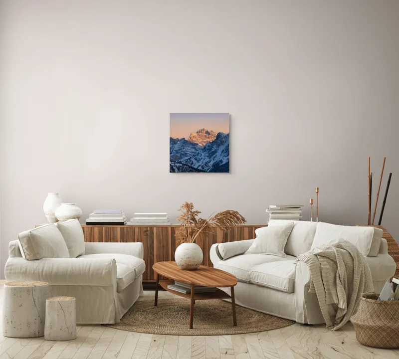 Tablou Canvas pe creste alpine: Lumina apusului și zăpada, 50 x 50 cm – poza 7
