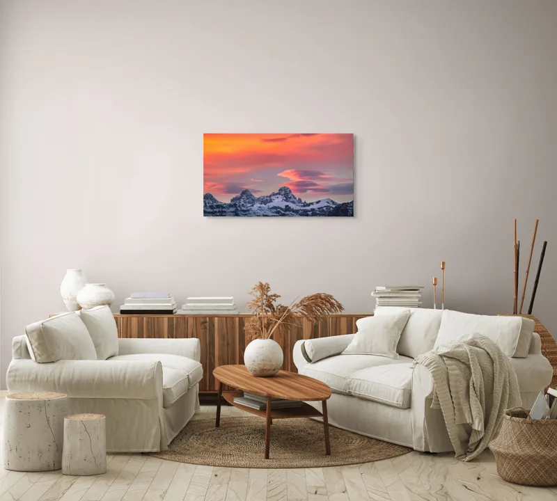Tablou Canvas pe Vârfuri Alpine sub Cer de Foc, 90 x 50 cm – poza 4