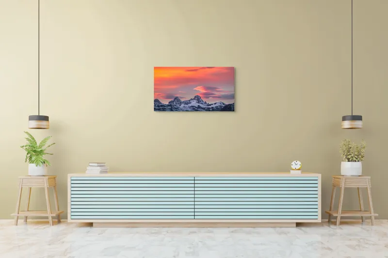Tablou Canvas pe Vârfuri Alpine sub Cer de Foc, 90 x 50 cm – poza 5