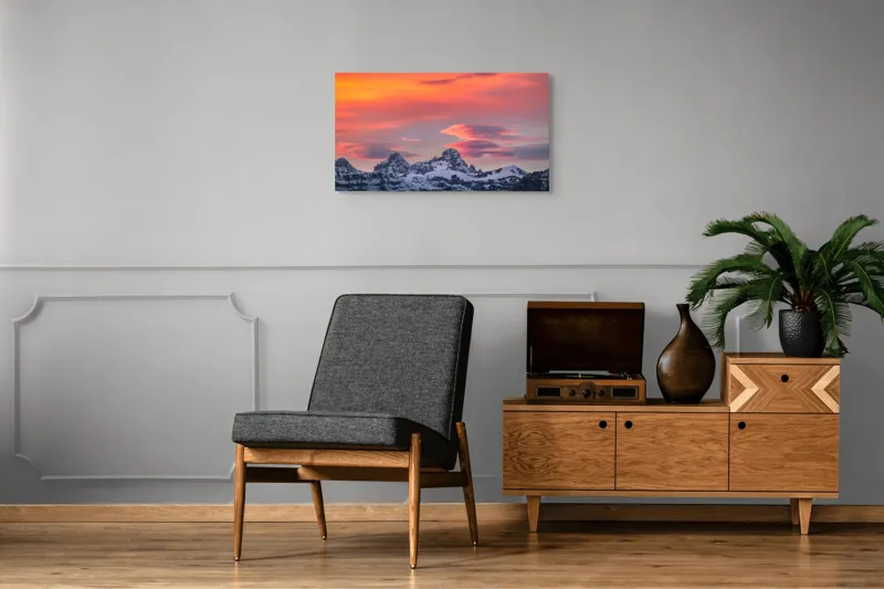 Tablou Canvas pe Vârfuri Alpine sub Cer de Foc, 90 x 50 cm – poza 6
