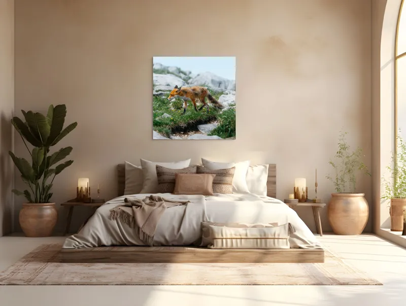 Tablou Canvas Natură Vulpe în Habitatul Stâncos de Munte, 100 x 100 cm – poza 4