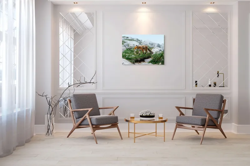 Tablou Canvas Natură Vulpe în Habitatul Stâncos de Munte, 100 x 70 cm – poza 5