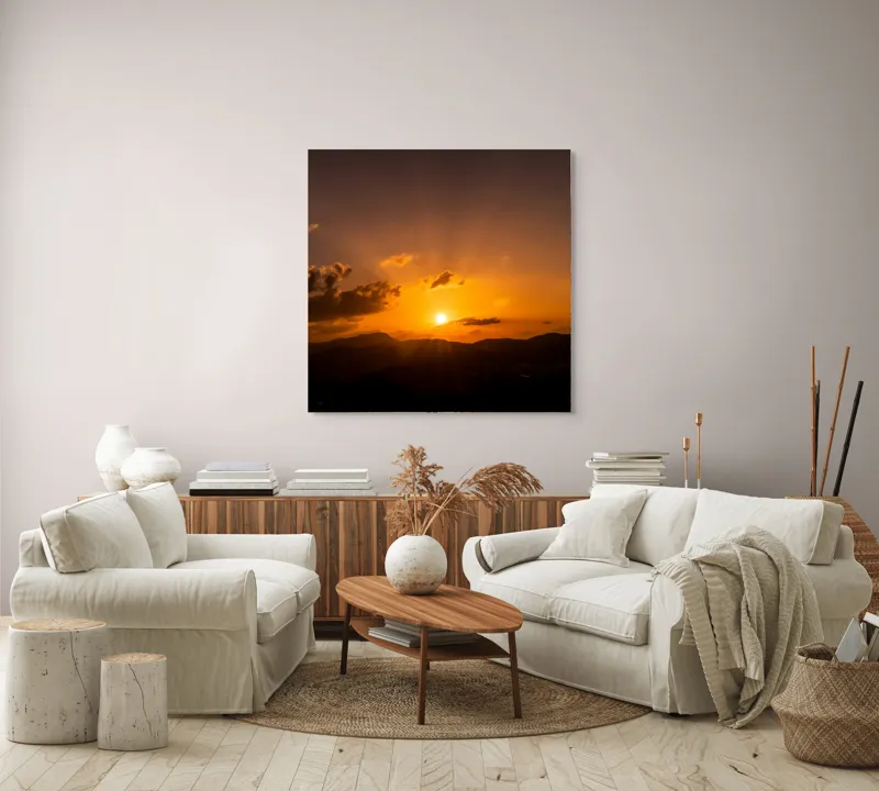 Tablou Canvas pe orizont liniștit, scenă apus de soare artistică, 100 x 100 cm – poza 3