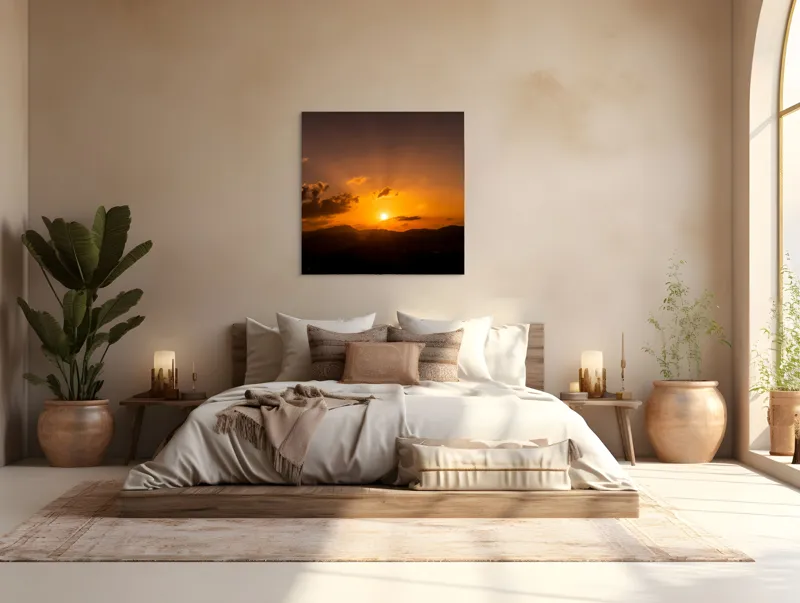 Tablou Canvas pe orizont liniștit, scenă apus de soare artistică, 100 x 100 cm – poza 4