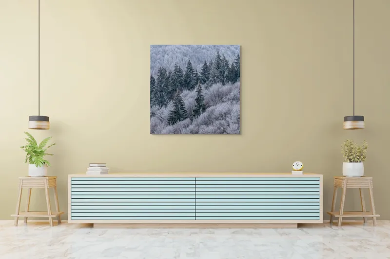 Tablou Canvas Pădurea Înghețată în Tăcerea Iernii, 100 x 100 cm – poza 5