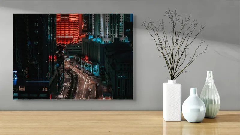 Tablou Canvas, "City Lights în Noapte Urbană", Oraș, Lumină, Clădiri, Noapte, Trafic, Reflexii, Urban, Modern, Străzi, Iluminat, 70 x 50 cm – poza 3