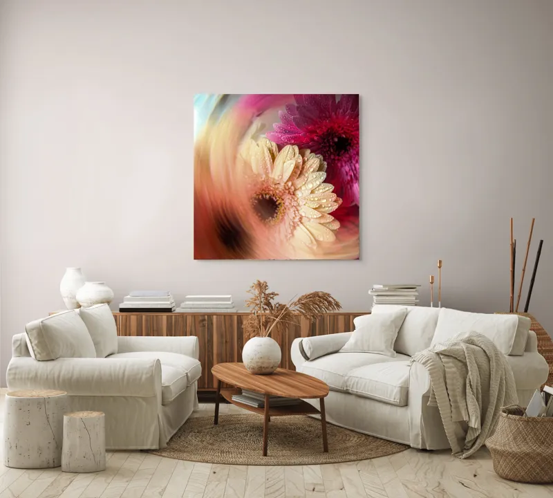 Tablou Canvas floral cu vortice în culori vibrante, 100 x 100 cm – poza 3