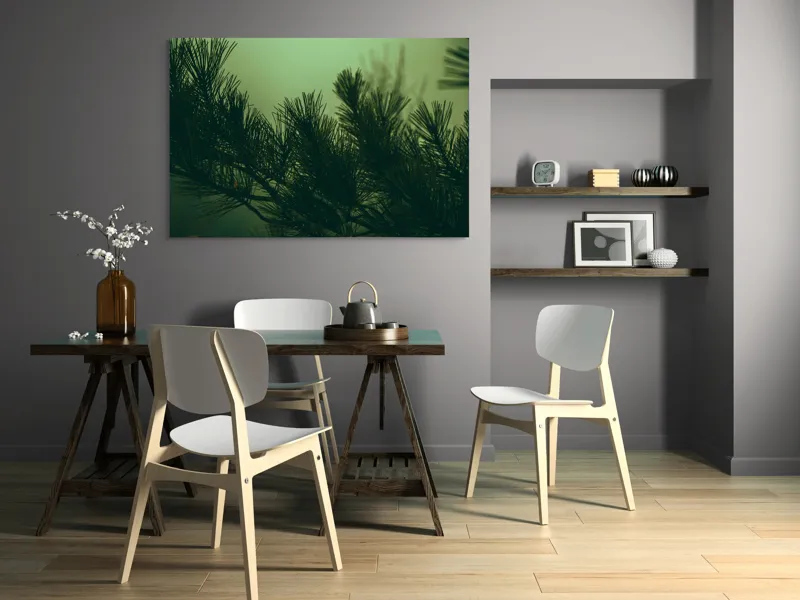 Tablou Canvas Ramurile unui pin în ceață misterioasă Natură Verde Siluetă, 150 x 100 cm – poza 5