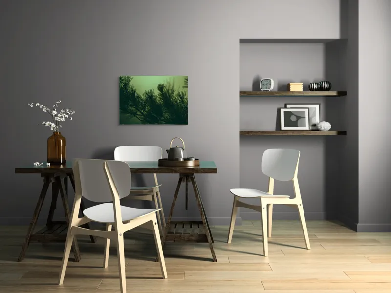 Tablou Canvas Ramurile unui pin în ceață misterioasă Natură Verde Siluetă, 70 x 50 cm – poza 5