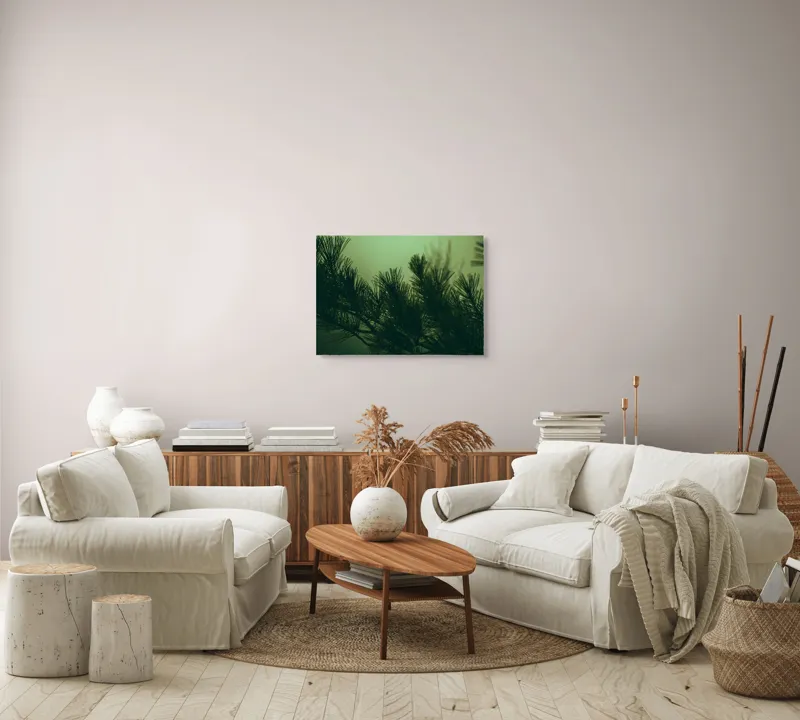 Tablou Canvas Ramurile unui pin în ceață misterioasă Natură Verde Siluetă, 70 x 50 cm – poza 6