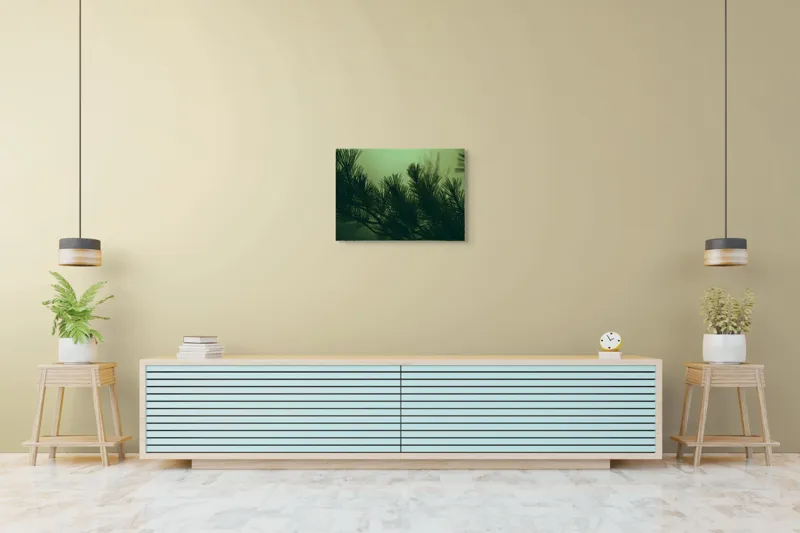 Tablou Canvas Ramurile unui pin în ceață misterioasă Natură Verde Siluetă, 70 x 50 cm – poza 7