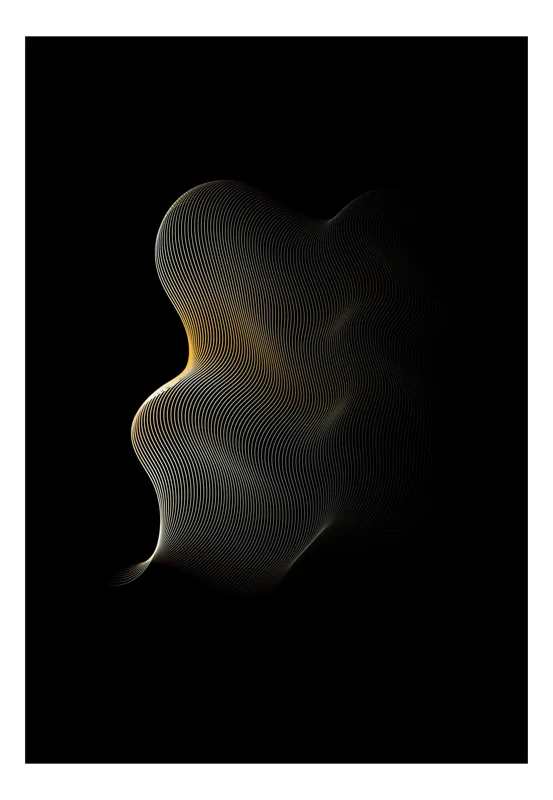 Tablou Canvas, "Unduiri de lumini în întuneric profund", Formă, Abstractă, Linii, Luminozitate, Întuneric, Curbe, Delicat, Contrast, 26 x 39 cm