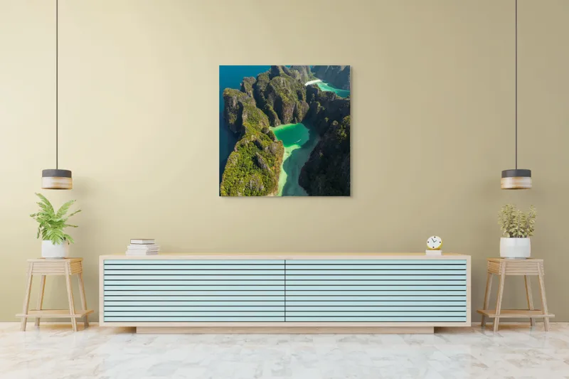 Tablou Canvas Peisaj Tropical Laguna Turcoaz Stânci Verzi Natură Exotic, 100 x 100 cm – poza 5