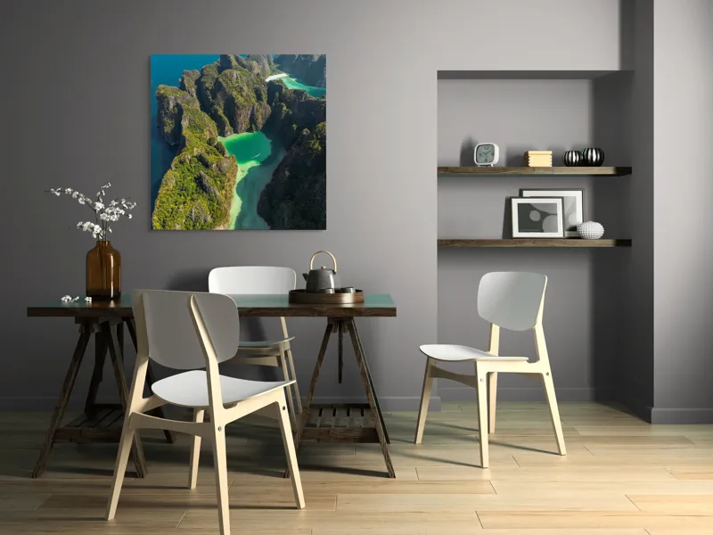 Tablou Canvas Peisaj Tropical Laguna Turcoaz Stânci Verzi Natură Exotic, 100 x 100 cm – poza 6
