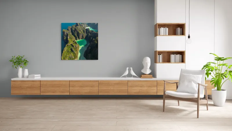 Tablou Canvas Peisaj Tropical Laguna Turcoaz Stânci Verzi Natură Exotic, 100 x 100 cm – poza 8
